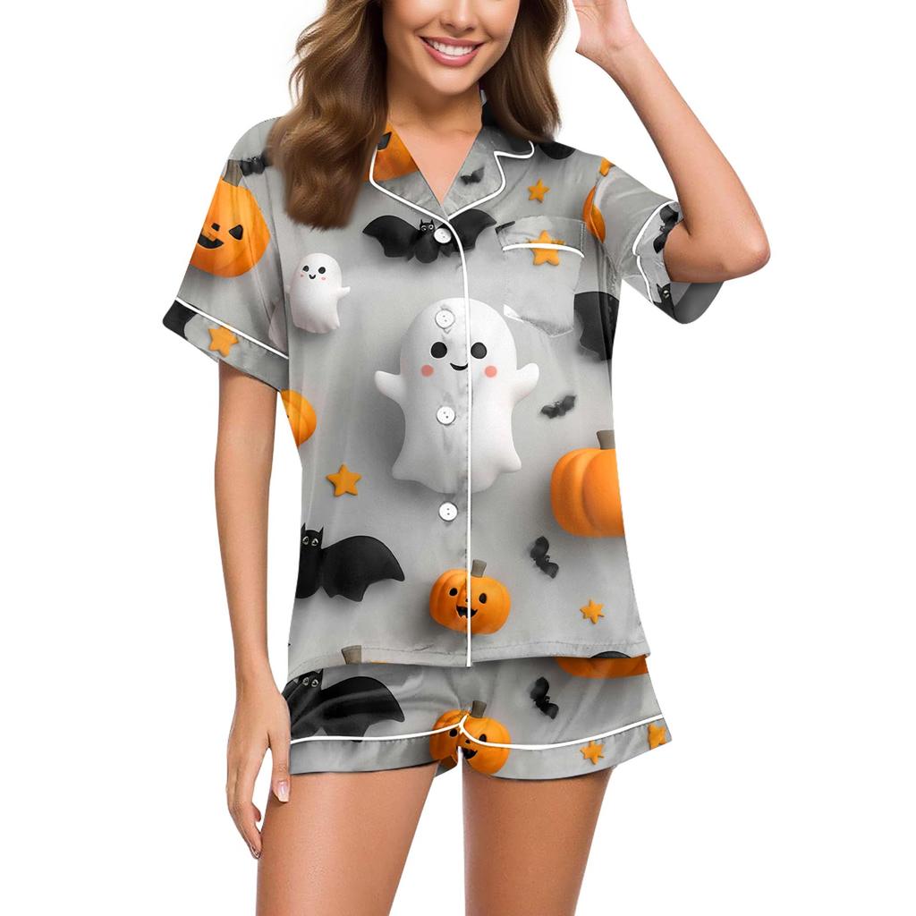 Women's Casual Fashion Halloween Printed Short Sleeve Home Suit