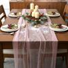 10FT × 2.3FT Pink Lace Table Runner, Gold Stars Foil Glitter Table Runner Sheer Chiffon Tulle Cheesecloth Wedding Runners, Golden Sequin Glitter