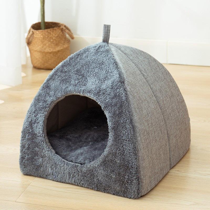 Foldable Cat Bed for Indoor Cats, 2 in 1 Cat House with Removable Cushioned Pillow