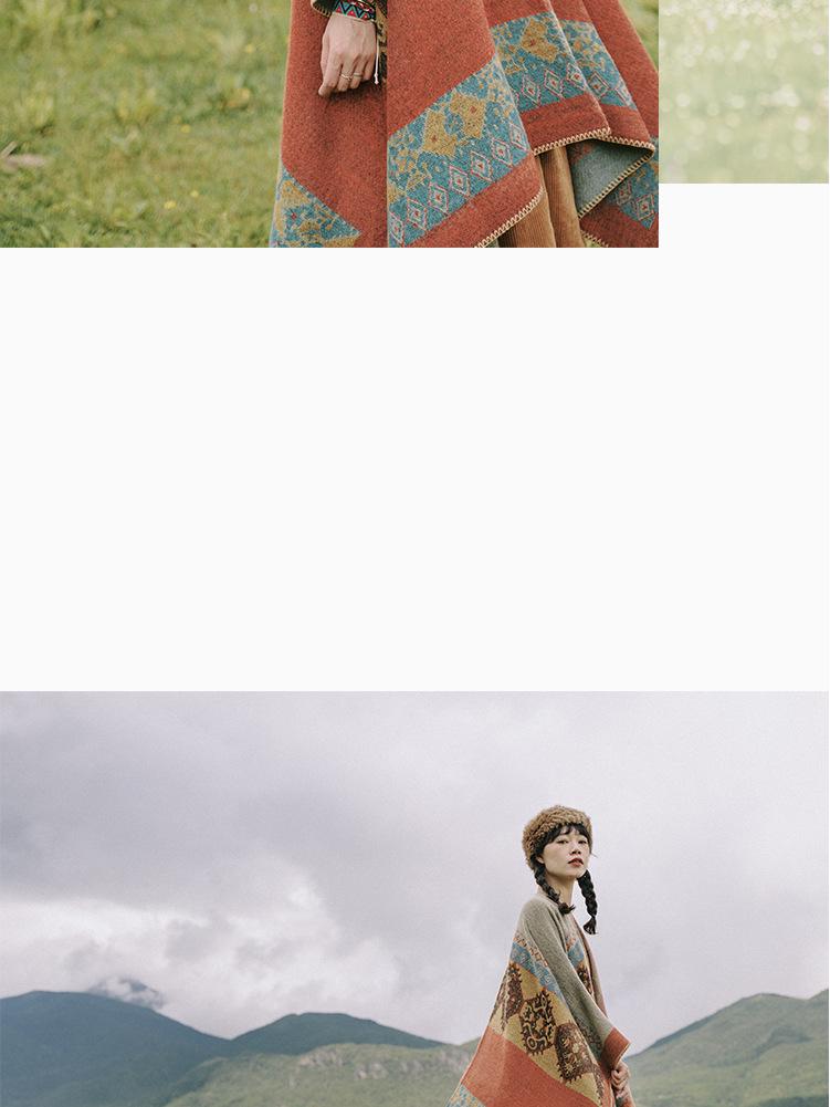 Ethnic Style Imitation Cashmere Shawl: Versatile Travel-Friendly Warm Cloak, Scarf, Resort Cape Outerwear.