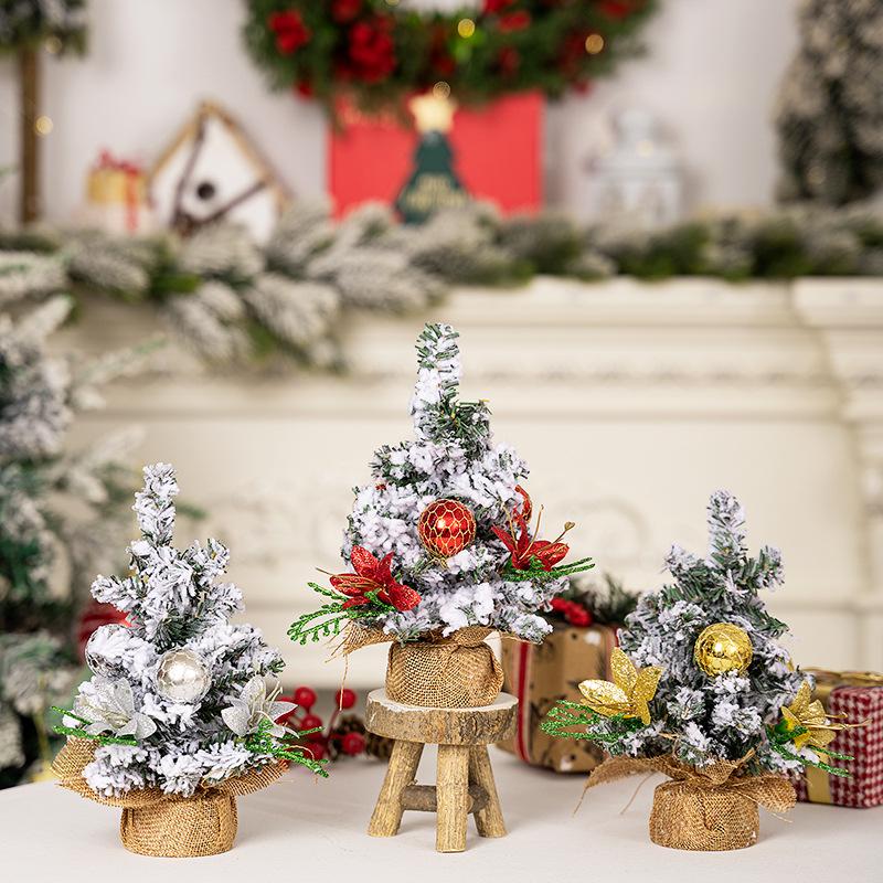 Haobei Christmas Tree Mini Ornaments - Festive Atmosphere Desktop Decorations with Snow Simulation
