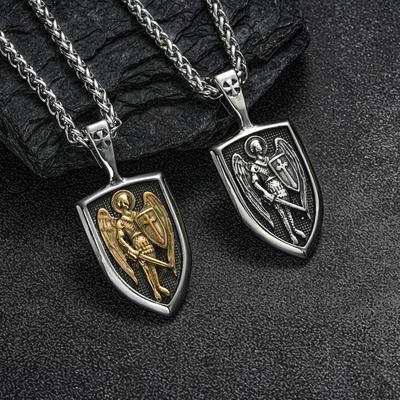 2026 Vintage Angel Cross Shield Pendant Medal Necklace Fashion Personality Items