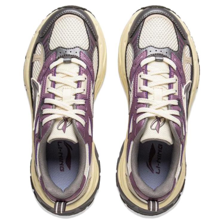 New LiNing Slip Resistant Abrasion Resistant Low Top Casual Shoes Women's Beige Purple AGCV112-2