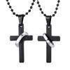 Cross Necklace for Men, Non Fading Stainless Steel Cross With Round Ring Pendant Necklace 70cm Beads Chain, Hip Hop Punk Jewelry