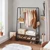 VASAGLE Clothes Rail, Heavy-Duty Clothes Rack with 2 Shelves, 6 S-Hooks, and Steel Frame for Bedroom, Industrial, Rustic Brown and Black
