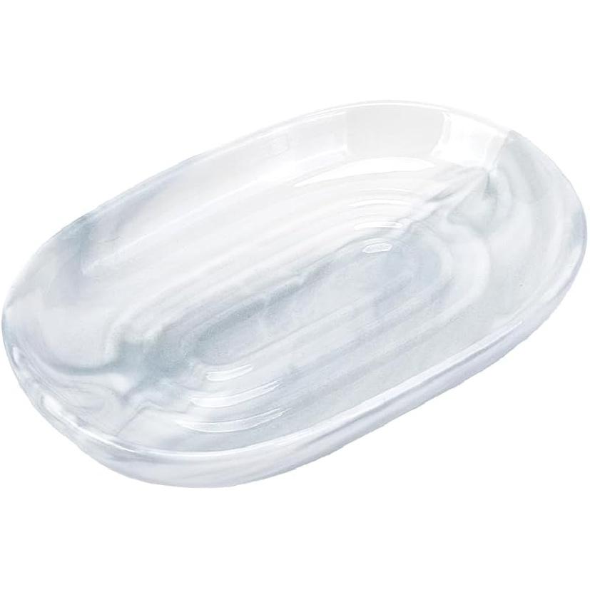CREATCABIN Ceramics Soap Dish Soap Holder Pink Texture Handcrafted Fancy Multi-Purpose Soap Bar Holder Marble Textures Oval Soap Tray Non-Slip for