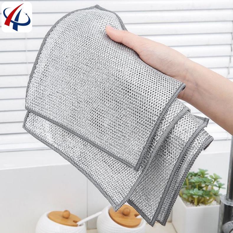 Durable Silver Thread Dishcloth: Double-Sided, Oil-Resistant, Steel Wool Cleaning Towel