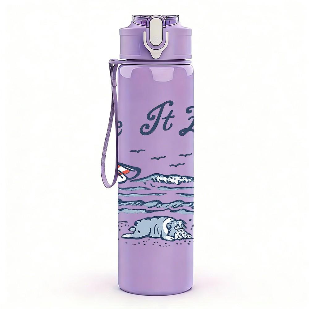 1PC Take It Easy Sea Boat Retro Print 750ml Color Plastic Sports Water Bottle Leakproof Flip Straw Lid Suitable for Sports Office Home Use