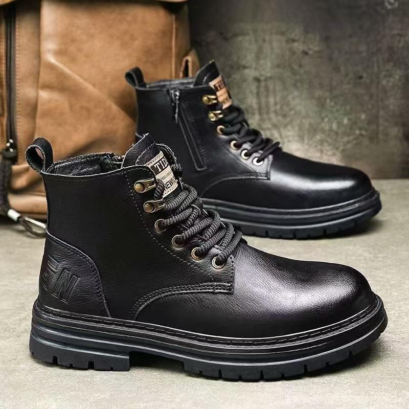 Martin Boots Men's Autumn and Winter High-top Breathable Casual Shoes Trendy Versatile Retro Leather Shoes British Style Tooling Short Boots Men