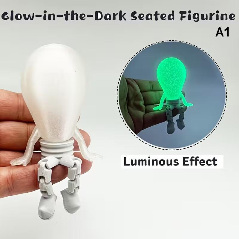 

3D Printed Glowing Bulb Figurine Luminous Sitting Figure Ornament For Car Interior Decor, Home Office Desktop Decoration