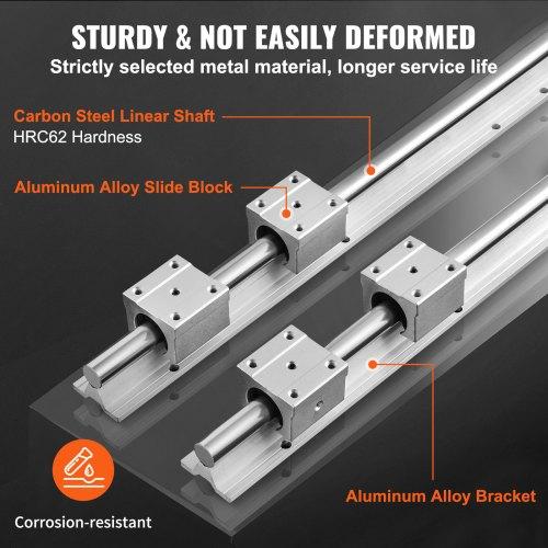 VEVOR Linear Guide Rail Set, SBR20 1500mm, 2 PCS 59 In/1500 Mm SBR20 Guide Rails and 4 PCS SBR20UU Slide Blocks