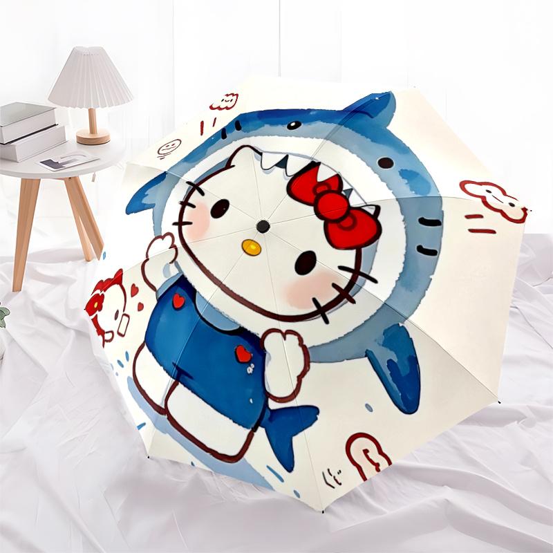 

1pc Hello Kitty Shark Hoodie with Automatic Opening Umbrella - Portable Folding Design, 8-Bone Iron Frame Outdoor Umbrella, Ideal Gift for Fans, Trave