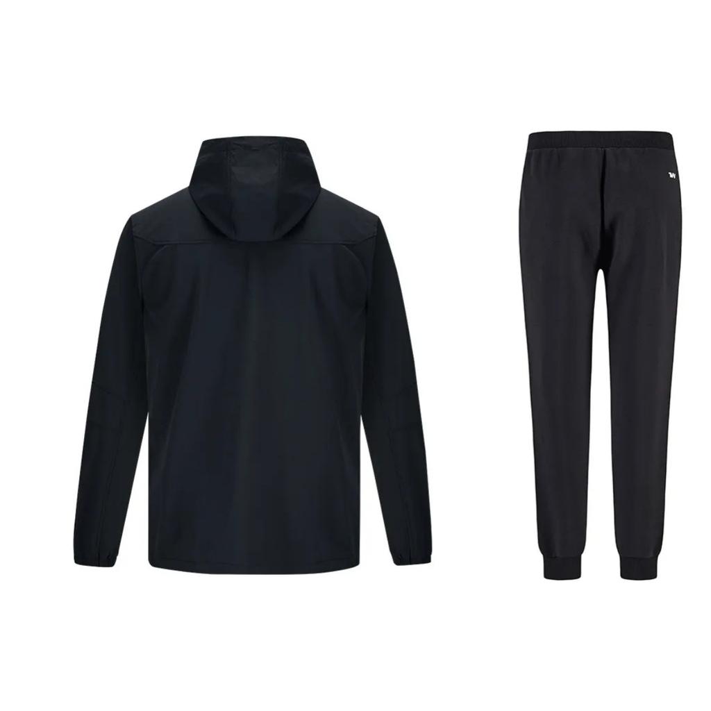 Under Armour Woven Logo Long Sleeve Top Comfortable Mid Waist Outdoor Pants Casual Sports Set Men Sports Set Black 21600411-001+21600705-001