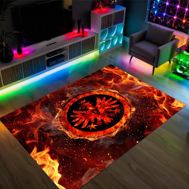 Eintracht Frankfurt Fußball Design Kristall Samt Teppich Gemütlich Non?Rutschfester Teppich mit Aufdruck für Schlafzimmer Wohnzimmer Eingang