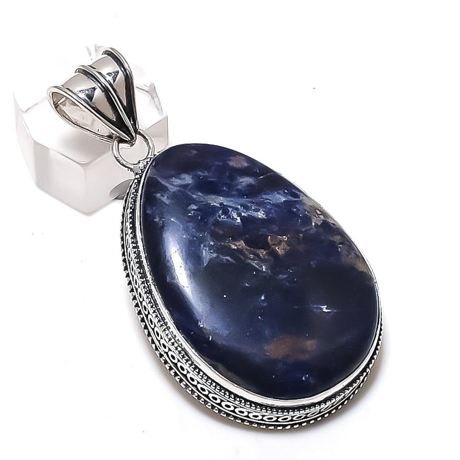 Sodalite Gemstone Handmade 925 Sterling Silver Jewelry Pendant 2.40" W9Q85