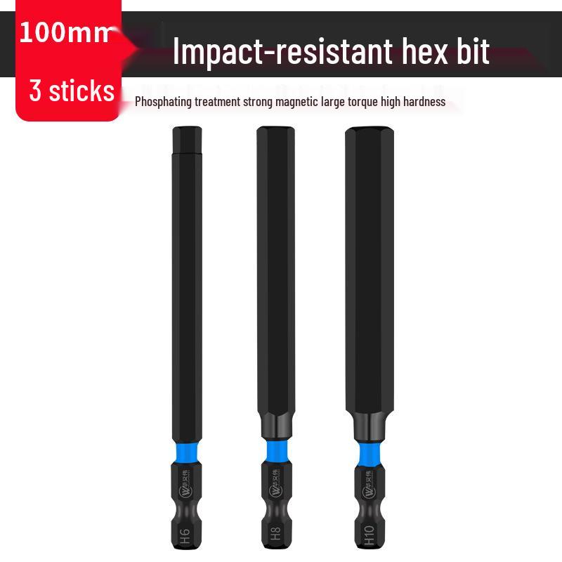 Extended S2 Air Pneumatic Screwdriver Hex Bit Set - Strong Magnetic, Super Hard, Non-slip