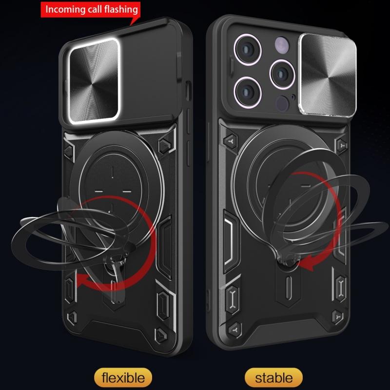 Luxury Shockproof Case For iPhone 16 15 14 13 Pro Max Plus Slide Lens Protector Multi Function Hard Armor Case Funda