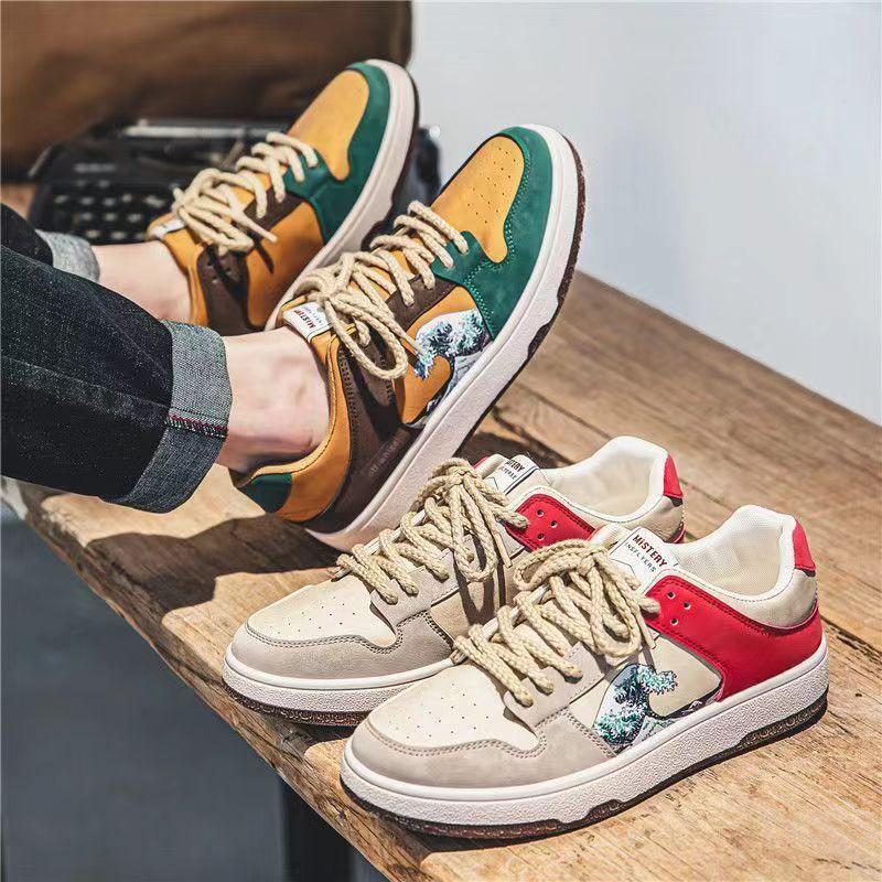 Scarpe da Uomo Primavera/Autunno Nuova Moda Basse con Lacci Traspiranti Colori Misti Pelle Scarpe Casual