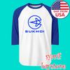 Sukhoi Russian Aircraft Airways Men#039;s Raglan White Blue Size S To 2XL Unisex T-Shirt