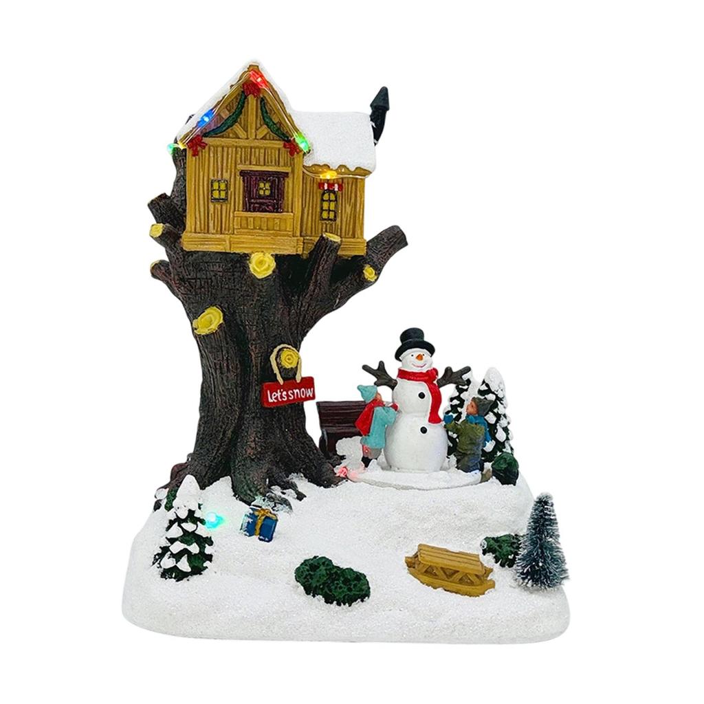 Lighted Christmas Village House Figurine Christmas Decoration Table Centerpiece for Office Bedroom Festival Indoor Xmas Decor