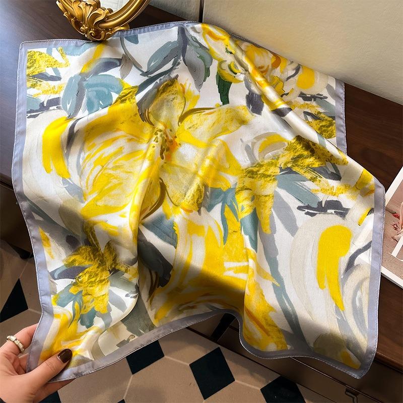 New Silk Silk Scarf Women's Spring Fashion Elegant Peony Plain Crepe Satin Silk Scarf 100% Mulberry Silk Square Scarf 53 Silk Scarf
