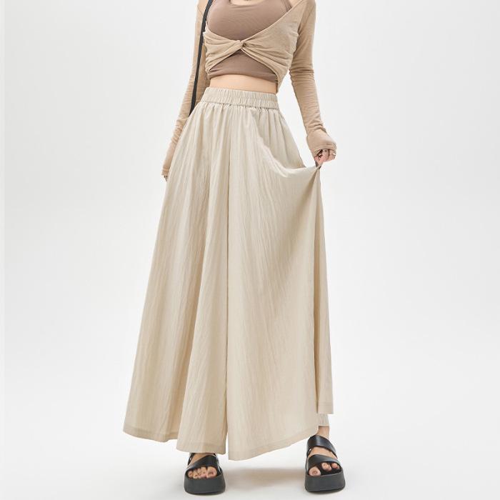 Women's Black High Waist Ice Silk Wide-Leg Skirt Pants