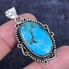 Natural Tibetan Turquoise Gemstone 925 Sterling Silver Pendant 1.97" ETC-14294