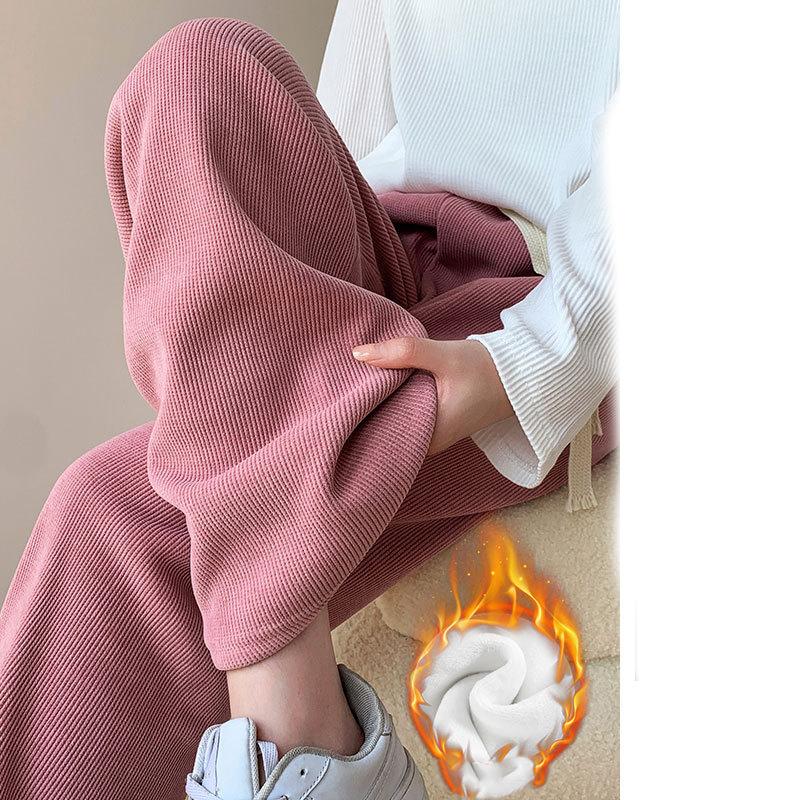 

Зимние женские брюки корейской моды с высокой посадкой и флисом, женские облегающие брюки с прямыми штанинами, плюшевые брюки для девочек, теплые повседневные брюки для снежной погоды XS