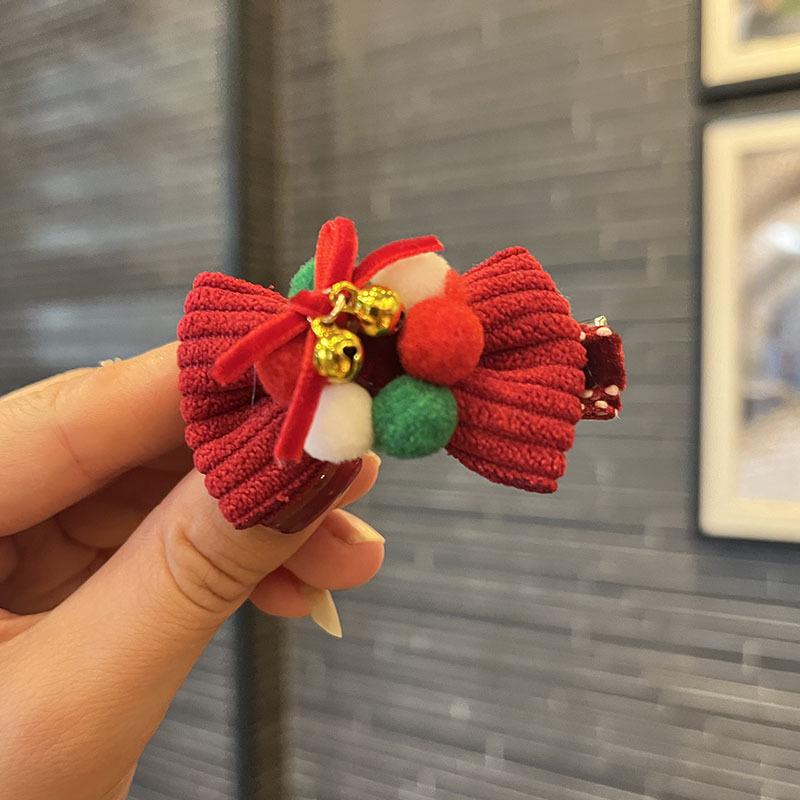 Christmas Bells & Bow Hair Clips Set for Girls - Festive Pompon Hairpins & Autumn/Winter Ties