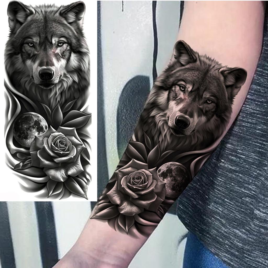 1 Sheet Cool Lion Tiger Zeus Jesus Wolf Temporary Tattoos For Men Women Adults, Long Lasting Waterproof Temp Fake Tattoo Sticker