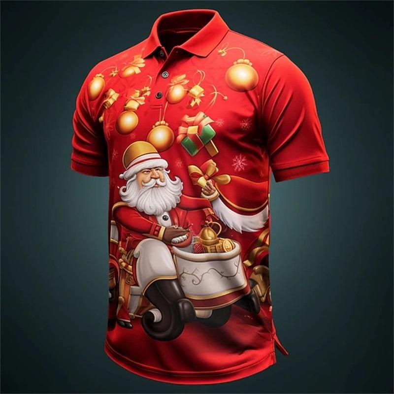 Christmas Santa Claus Polo Shirt For Men 3D Print Casual Short Sleeve Outdoor Daily Wear Golf Shirts Mens Button Tee Clothes