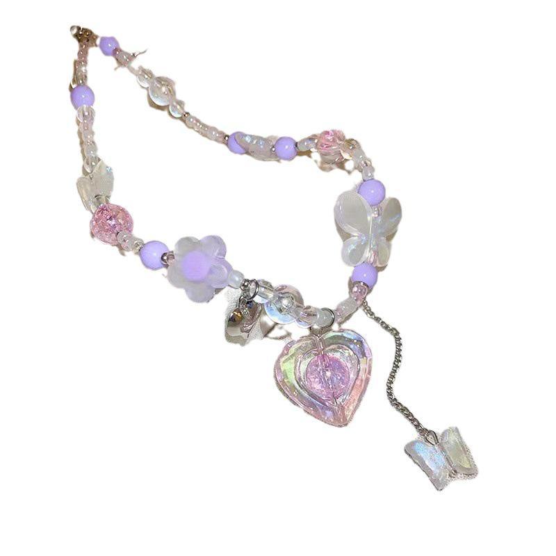 Sweet Japanese & Korean Style Butterfly Pendant Beaded Necklace – Versatile & Cool Clavicle Chain for Women