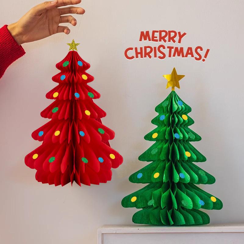 Decorazione Albero di Natale 3D a Nido d'Ape Carta Albero di Natale Pendente Appeso Nuovo Anno Festa di Natale Atmosfera Negozio Decorazione Prop