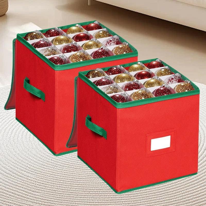 64 Ball Red Christmas Colored Ball Storage Box with Dividers,Holiday Ornaments Storage Container Bin for Xmas Decorations