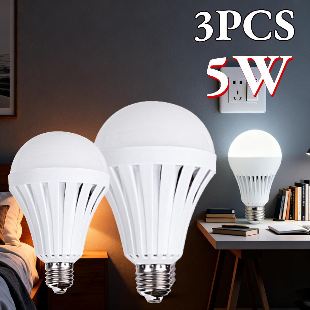 3pcs Rechargeable E27 Emergency Lantern Bulb 5W Energy-Saving Light No Hook for Camping Home Living Room Power Failure