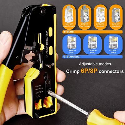 1 Stück Ratschen-Modul-Datenkabel-Crimpwerkzeug / Abisolierwerkzeug / Drahtschneider für RJ11/RJ12 Standard-, RJ45 Pass-Through-Stecker