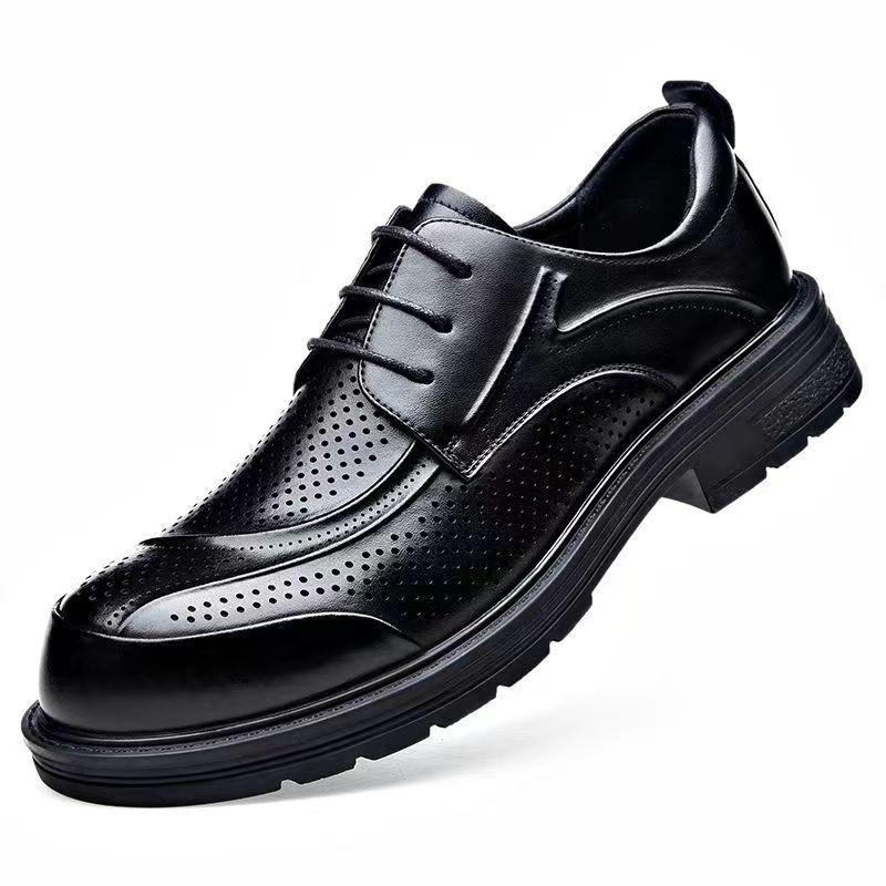 Summer New Hollow Leather Shoes Men's Business Dress Versatile Casual Shoes Breathable Leather Hole Men's Shoes Trend