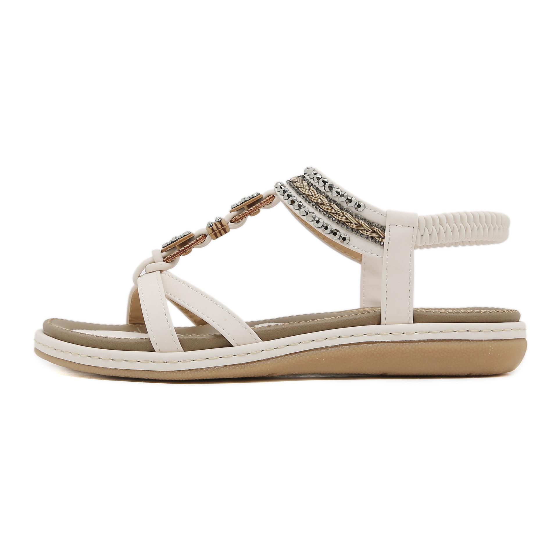 

Spring and summer new lightweight and comfortable flat-bottomed rhinestone sandals women s daily seaside beach large-size sandals 42 білий