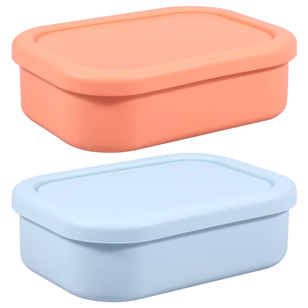 2Pcs Silicone Food Box with 3 Compartment Reusable Food Container Microwave Safe Meal Prep Box for Work Office and On The Go
