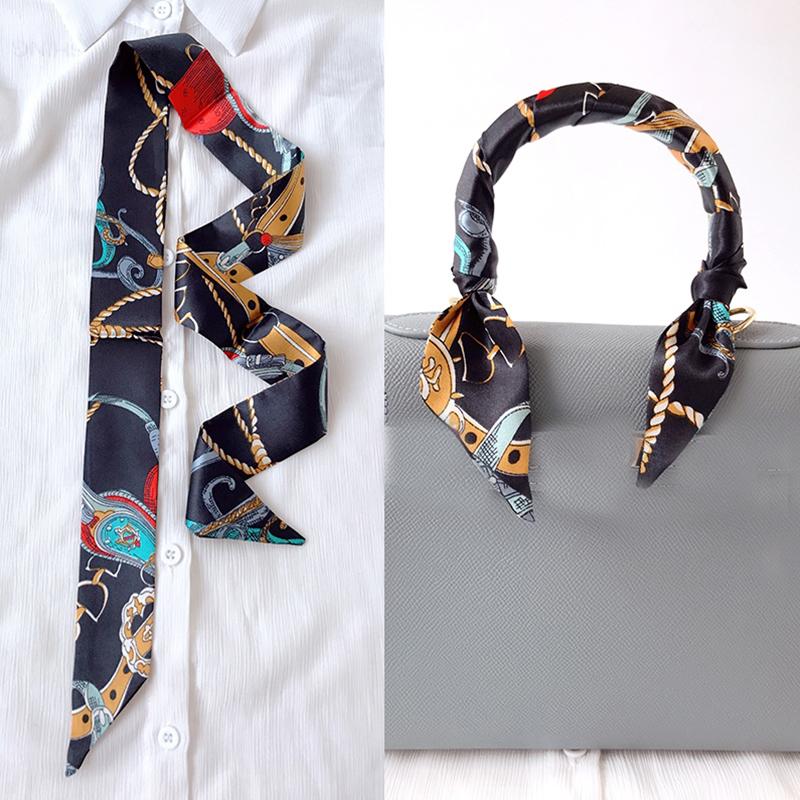 4cm* 95cm Woman Thin Imitation Silk Scarf Long Hair Strip Headband Neckerchief Fashion Bag Handle Ribbon Scarf Female Tie