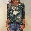 Trendy Vintage 3/4 Sleeve Top For Women,Ladies Casual Three Quarter Sleeve Round Collar Printed T-Shirt Blouse