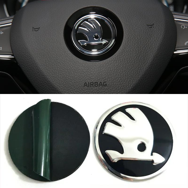 2025 New 42mm Aluminum Alloy Car Steering Wheel Emblem for Skoda Rapid Spaceback Superb Octavia Rapid Fabia Auto Interior Access