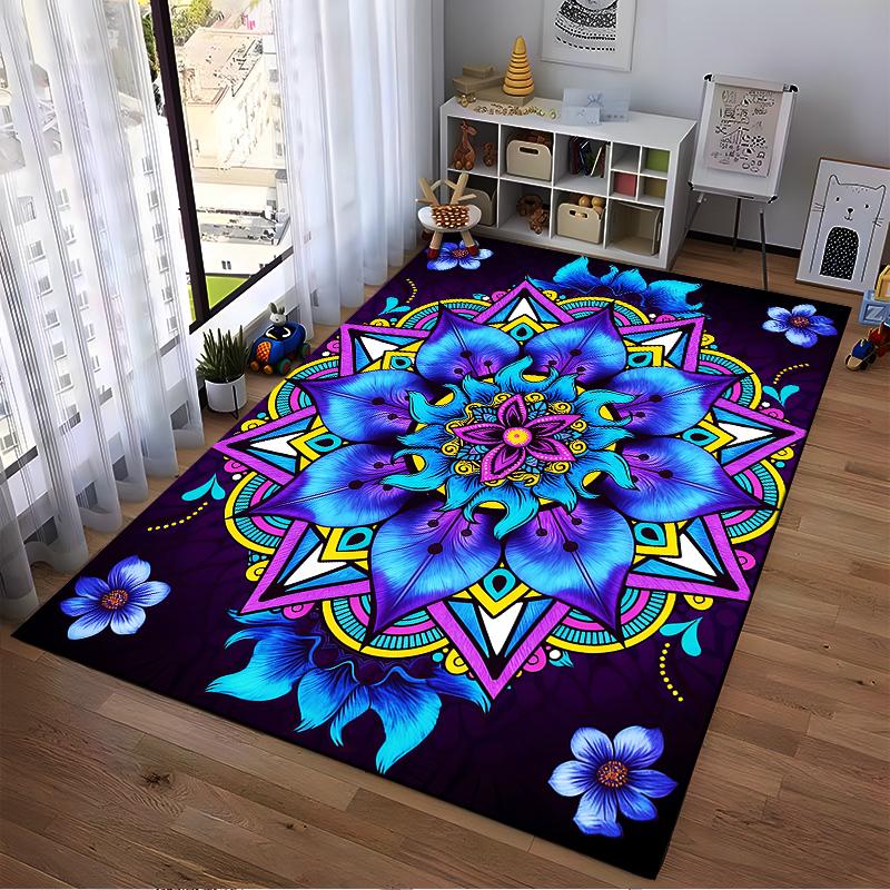 Mandala Carpet with Colorful Floral Design, Blue and Purple Style Suitable for Use As an Anti-slip for Living Room Bedroom Sofas