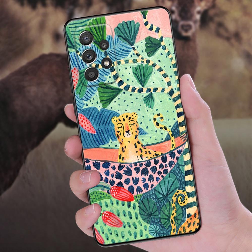 Jungle illustration Snake Cats Sloth Phone Case For Samsung Galaxy A57 A56 A37 A55 A36 A26 A54 A52 A35 A34 A25 A17 A16 A07 Cover