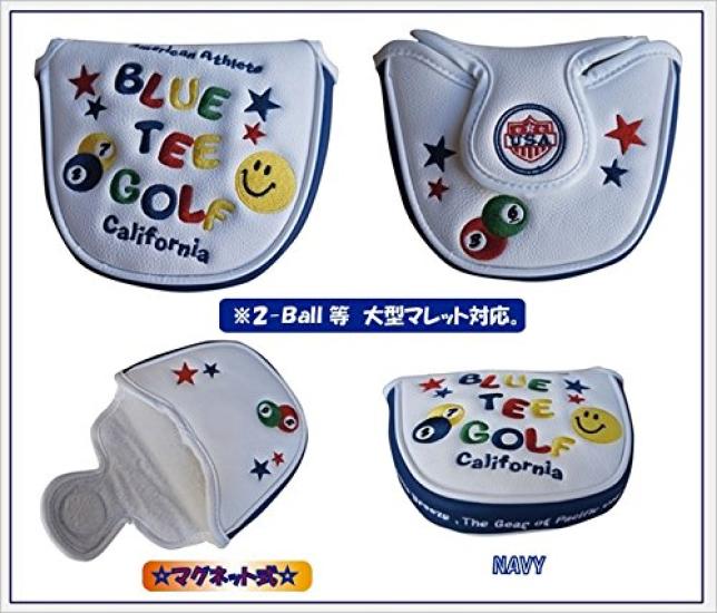 BLUE TEE GOLF California Mallet Putter SMAILE PINBALL Cover, & (Navy/White)