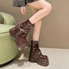10CM Damen Herbst Winter Leder Stiefeletten Absätze Klobige Plateaustiefel Neue Rutschfeste Motorradschuhe Frau Punk Stiefel