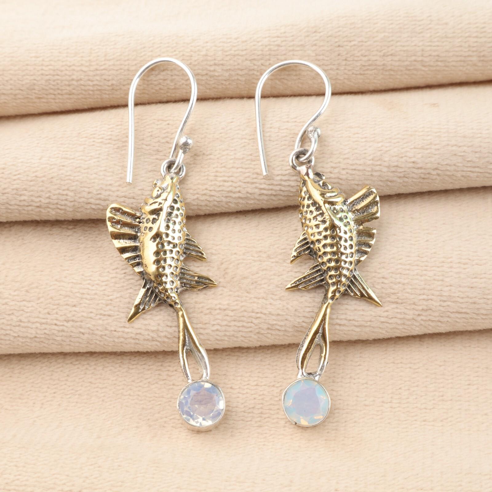 

Молочный опал драгоценный камень 925 стерлинговое серебро ювелирные изделия ручной работы серьги 2,17 для женщин EE-148-11