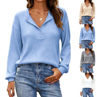 Damen Freizeit Lässig Mode Einfarbig Gerippt Langarm Pullover Top