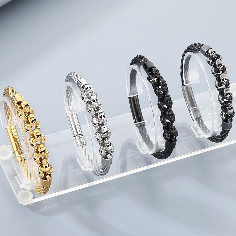 Gotiskt herrarmband med dödskalle för man Steampunk 6 mm bred flätad kedja i rostfritt stål smyckestillbehör