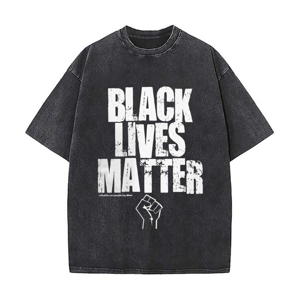 Black Lives Matter Protest Art Daily Commute Vintage Distressed T Shirt Loose Washed Sleeve S